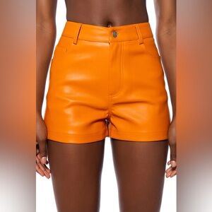 AKIRA Vibrant Orange High Waist Leather Shorts
